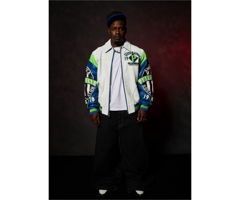 Pelle Pelle American Soda Club Jacket, White / Royal / Bright Green, back view