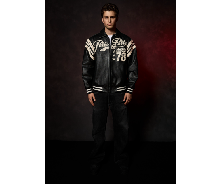 Pelle Pelle Encrusted Varsity Plush, Black & Ivory, back view