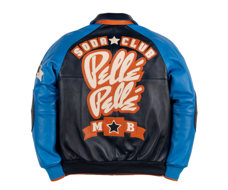 Pelle Pelle Classic Soda Club Plush Jacket, Navy / Honolulu Blue / Orange / Ivory, back view