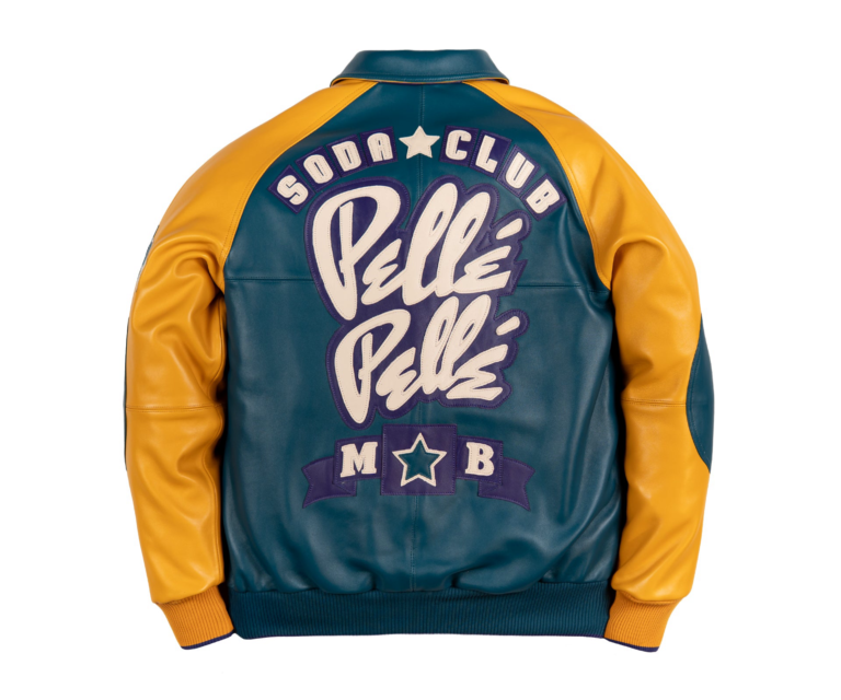 Pelle Pelle Classic Soda Club Plush Jacket, Teal / Maize / Purple / Ivory, back view