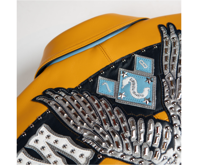 Pelle Pelle American Bruiser Plush Jacket, Maize / Navy / Baby Blue / White, gallery detail 12