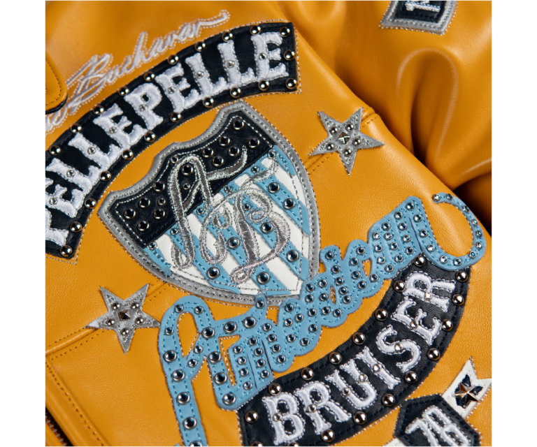 Pelle Pelle American Bruiser Plush Jacket, Maize / Navy / Baby Blue / White, gallery detail 10