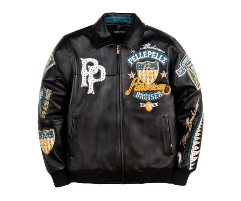 Pelle Pelle American Bruiser Plush Jacket, BLACK / TEAL / WHITE / MAIZE, front view
