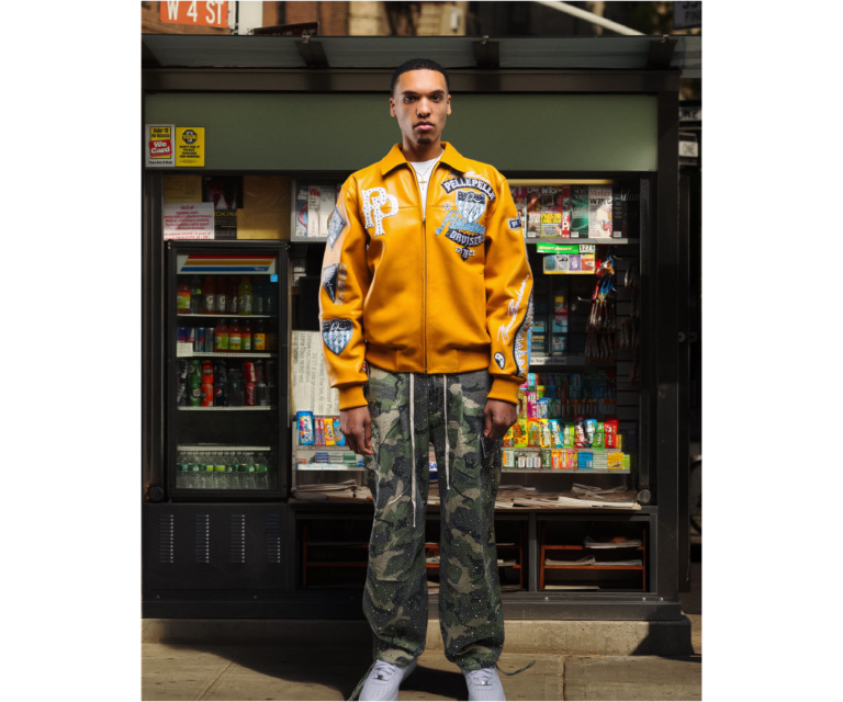 Pelle Pelle American Bruiser Plush Jacket, Maize / Navy / Baby Blue / White, back view