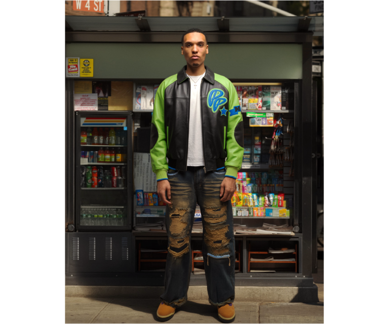 Pelle Pelle Classic Soda Club Plush Jacket, Black / Bright Green / Royal Blue, back view