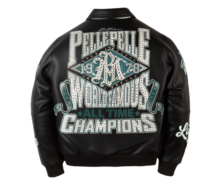 Pelle Pelle All Time Champions Jacket, Black / Dark Green / Silver / White, back view