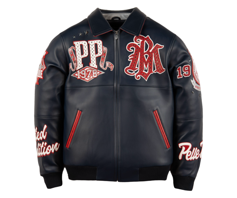 Pelle Pelle All Time Champions Jacket, Navy / Cabernet / Silver / White, front view