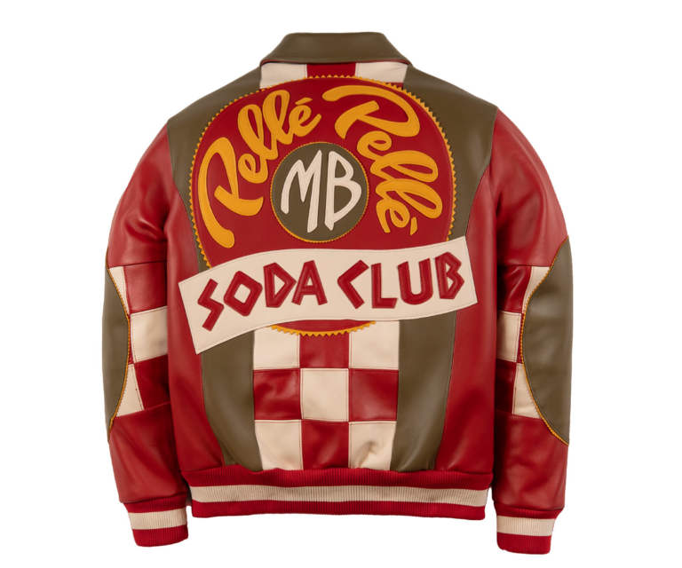 Pelle Pelle Checkered Soda Club Jacket, Olive / Cabernet / Ivory / Maize, back view