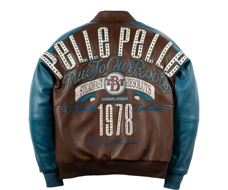 Pelle Pelle True To Our Roots Jacket, Brown / Teal / Ivory, back view