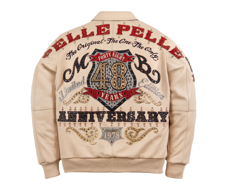 Pelle Pelle Unrivaled Anniversary Jacket, Ivory / Navy / Gold Foil / Cabernet, back view