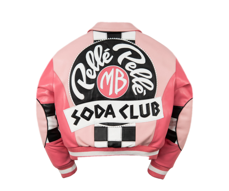 Pelle Pelle Checkered Soda Club Womens Crop Jacket, Light Pink / Pink / White / Black, back view