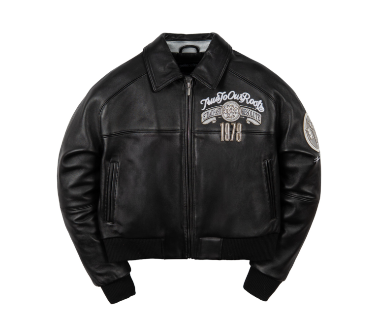 Pelle Pelle True To Our Roots Womens Crop Jacket, Black / White / Silver, front view