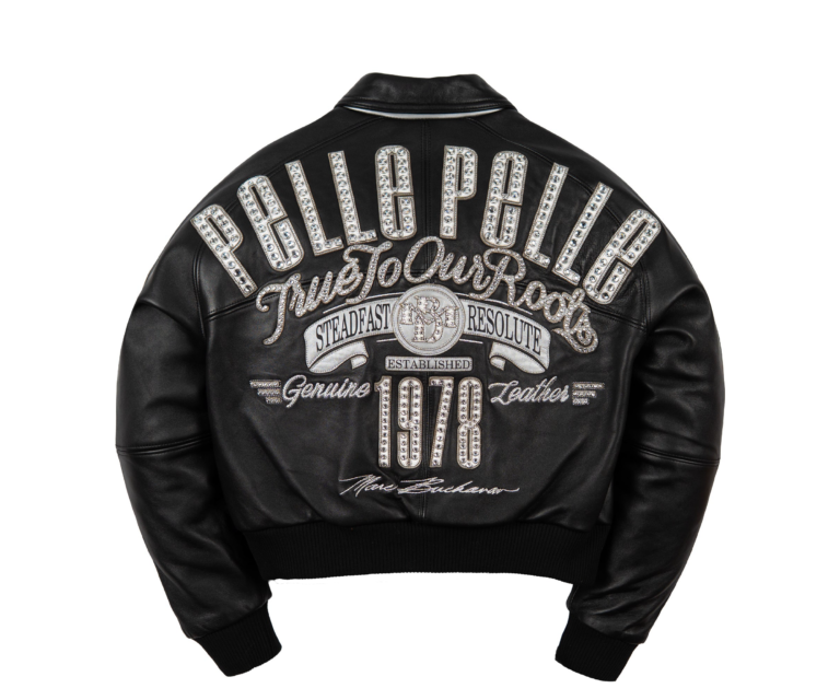 Pelle Pelle True To Our Roots Womens Crop Jacket, Black / White / Silver, back view