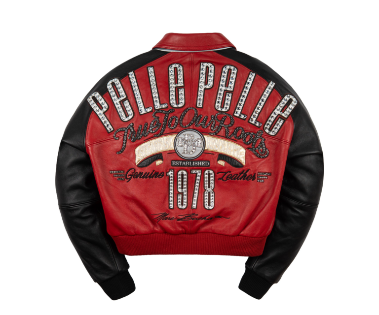 Pelle Pelle True To Our Roots Womens Crop Jacket, Cabernet / Black / White / Silver, back view