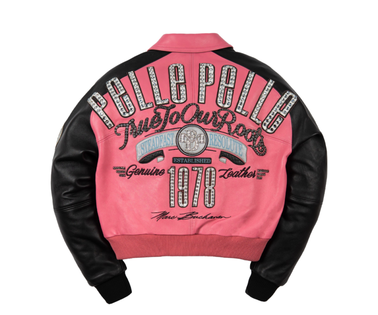 Pelle Pelle True To Our Roots Womens Crop Jacket, Pink / Black / White / Light Blue, back view