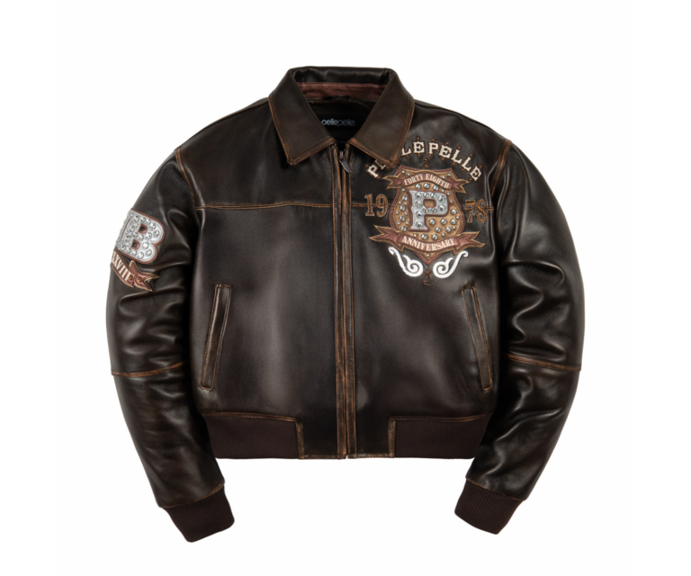 Pelle Pelle Unrivaled Anniversary Womens Crop Jacket, Brown Abrasion / Brown / Gold / Ivory, front view