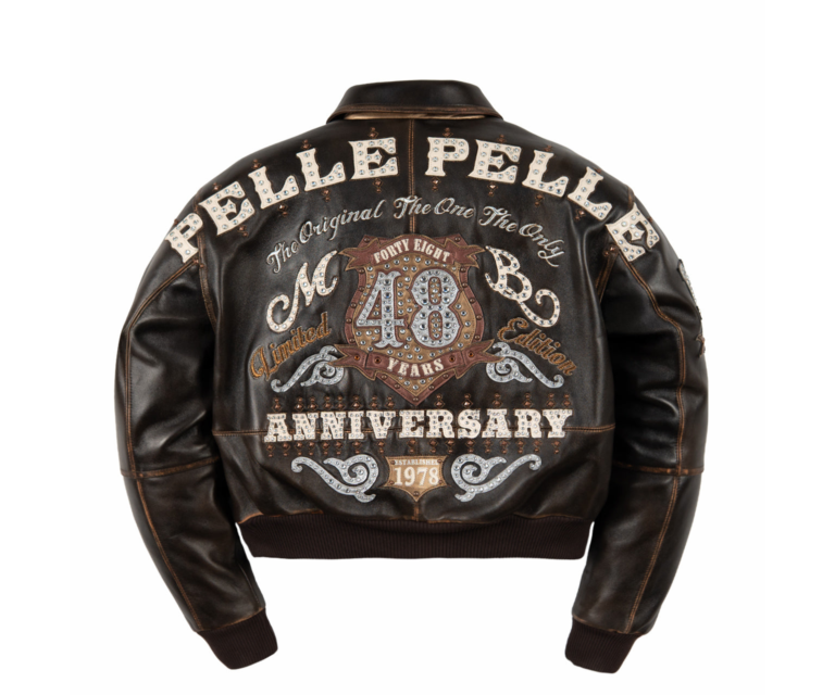 Pelle Pelle Unrivaled Anniversary Womens Crop Jacket, Brown Abrasion / Brown / Gold / Ivory, back view