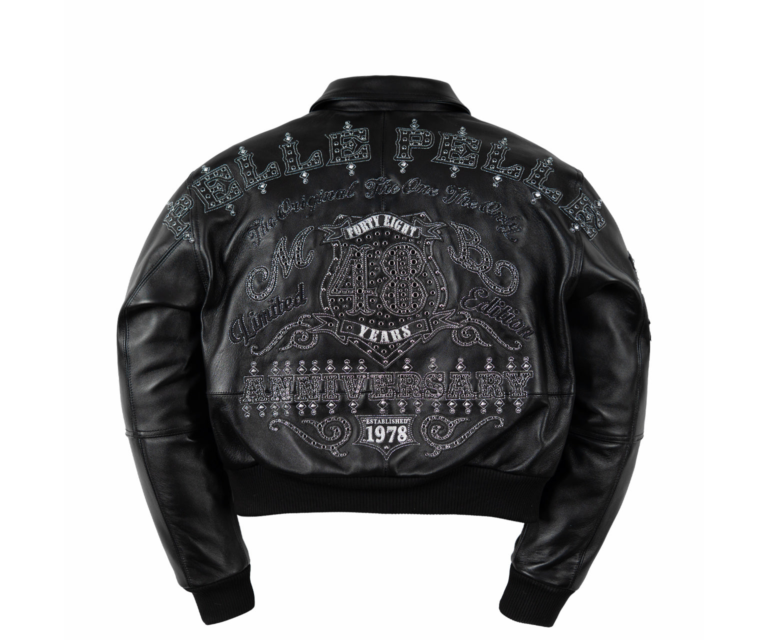 Pelle Pelle Unrivaled Anniversary Womens Crop Jacket, Black / Black w/ Silver Stitching, back view