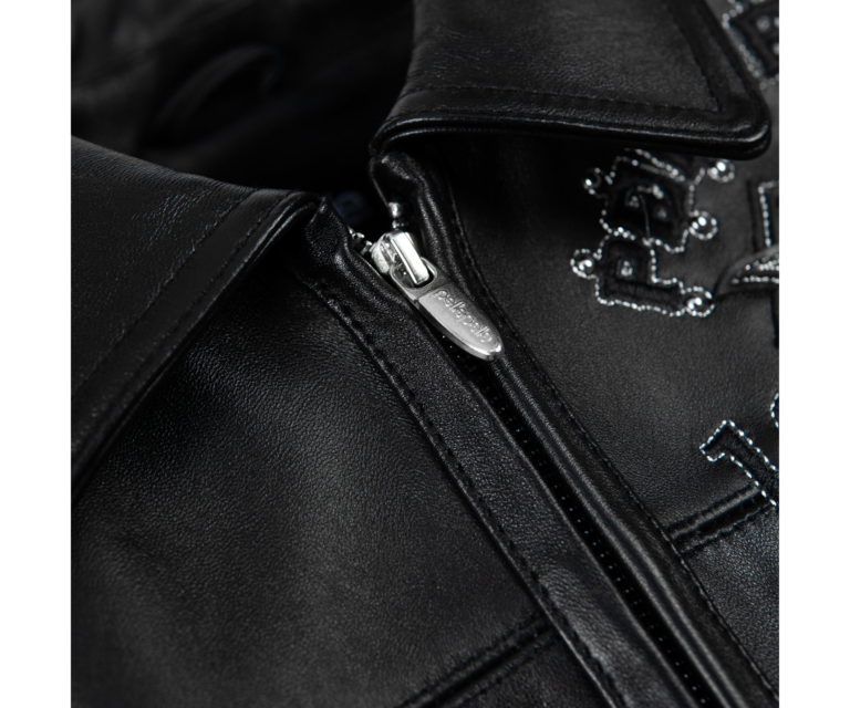 Pelle Pelle Unrivaled Anniversary Womens Crop Jacket, Black / Black w/ Silver Stitching, gallery detail 3