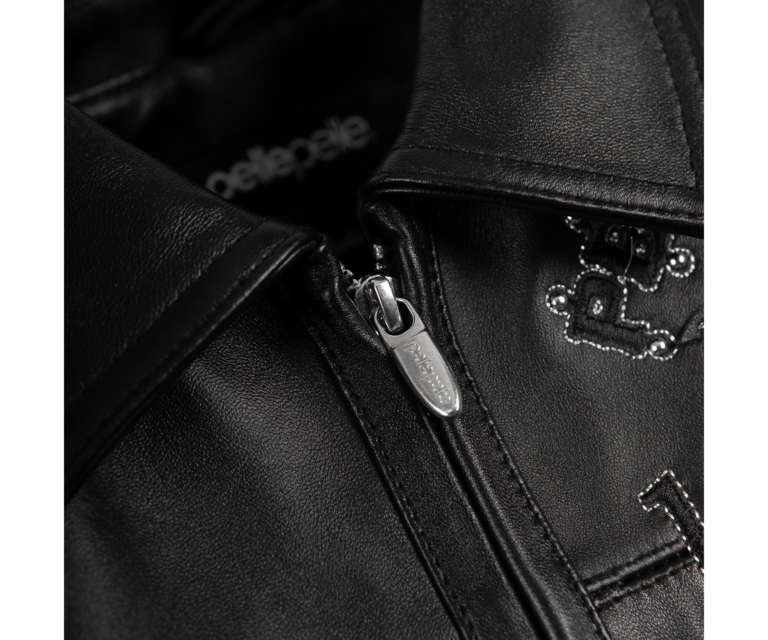 Pelle Pelle Unrivaled Anniversary Womens Crop Jacket, Black / Black w/ Silver Stitching, gallery detail 4