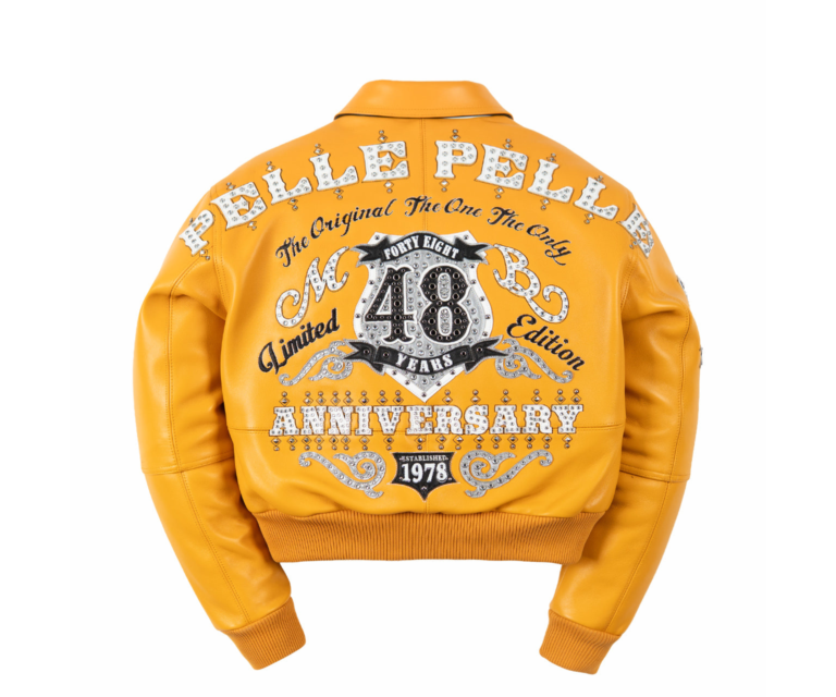 Pelle Pelle Unrivaled Anniversary Womens Crop Jacket, Maize / Black / White / Silver, back view