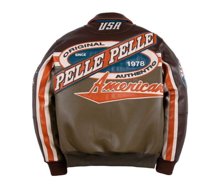 Pelle Pelle Racing Sport Jacket, Brown / Olive / Ivory / Orange, back view