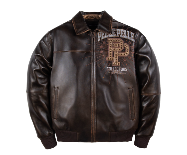 Pelle Pelle World Tour Icon Jacket, Brown Abrasion / Gold / Brown Metallic, front view