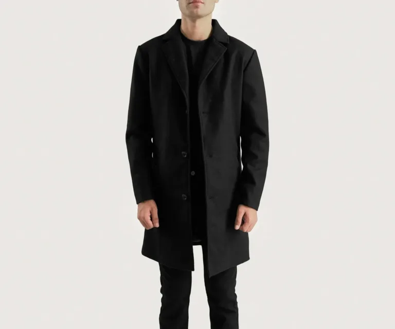 Petrillo Black Wool Single Breasted Coat — Front Hero View