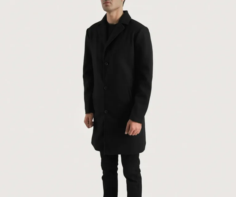Petrillo Black Wool Single Breasted Coat — Three-Quarter Perspective