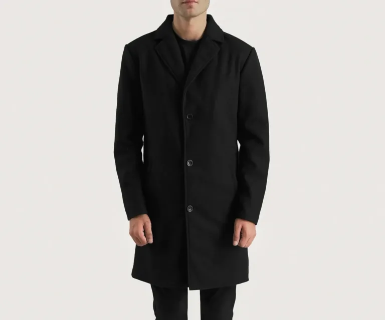 Petrillo Black Wool Single Breasted Coat — Rear Profile View