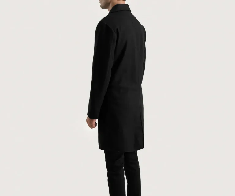 Petrillo Black Wool Single Breasted Coat — Macro Hardware & Seam Construction