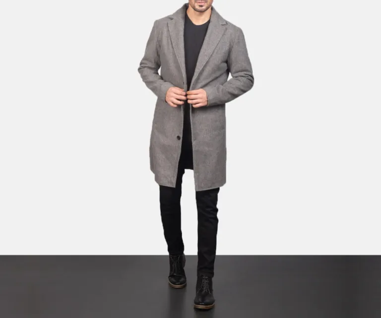 Petrillo Grey Wool Single Breasted Coat — Front Hero View