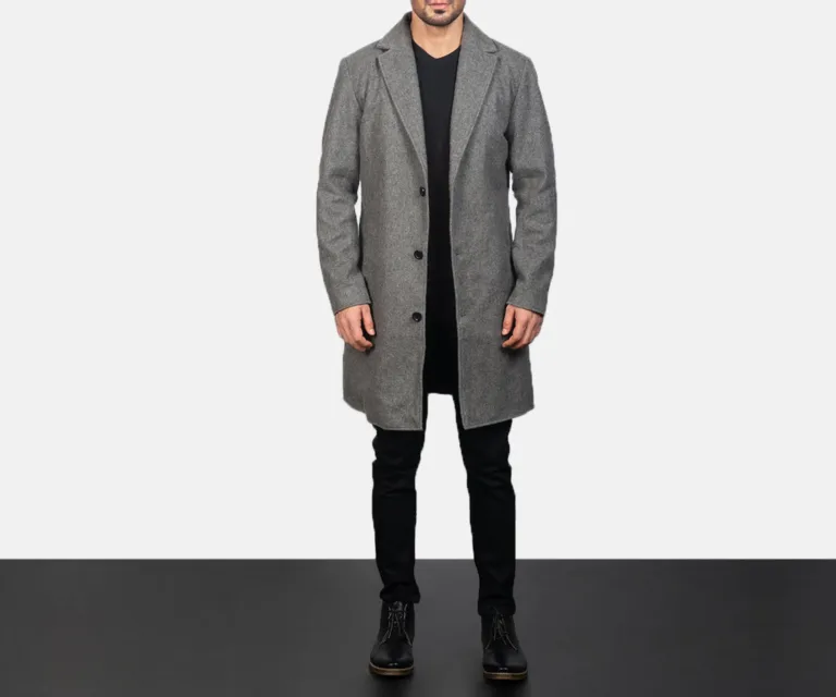 Petrillo Grey Wool Single Breasted Coat — Rear Profile View