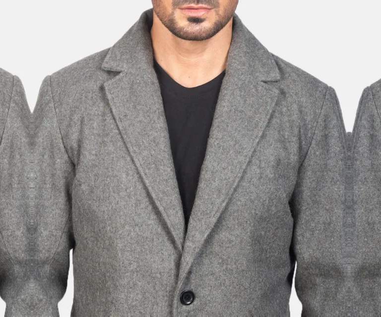 Petrillo Grey Wool Single Breasted Coat — Full Editorial Model Perspective
