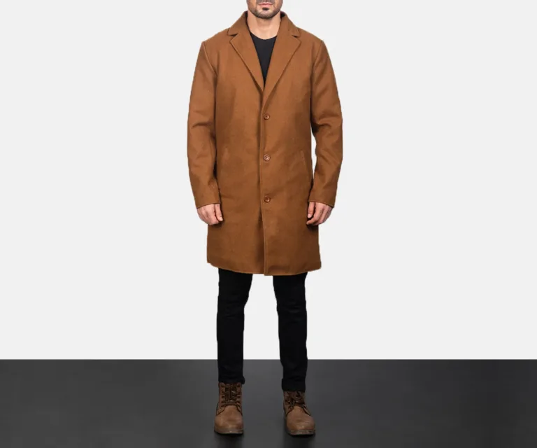 Petrillo Khaki Wool Single Breasted Coat — Front Hero View