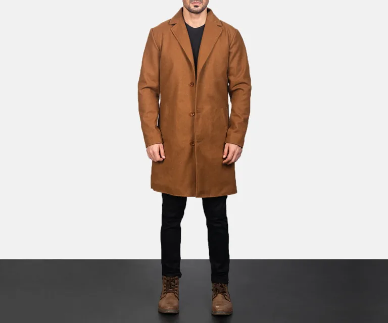 Petrillo Khaki Wool Single Breasted Coat — Rear Profile View