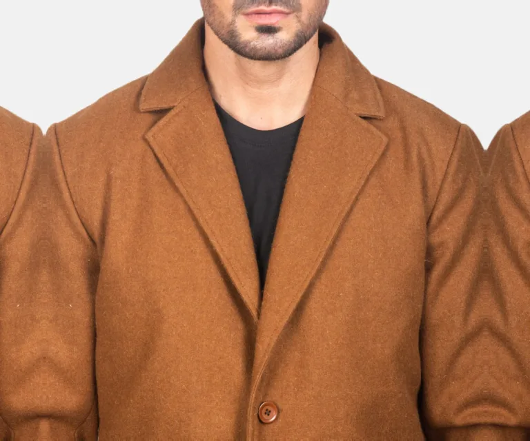 Petrillo Khaki Wool Single Breasted Coat — Full Editorial Model Perspective