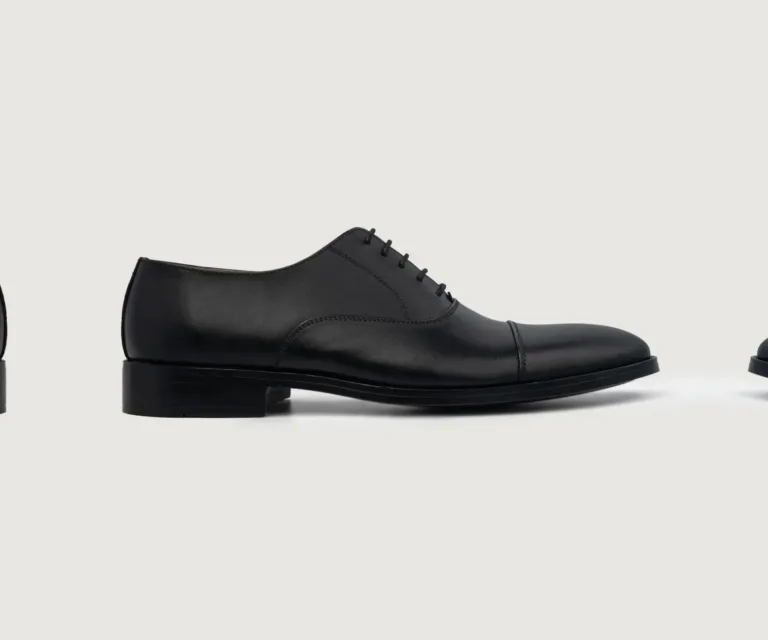 Professor Oxford Black Leather Shoes Handcrafted Men's Footwear — Three-Quarter Perspective