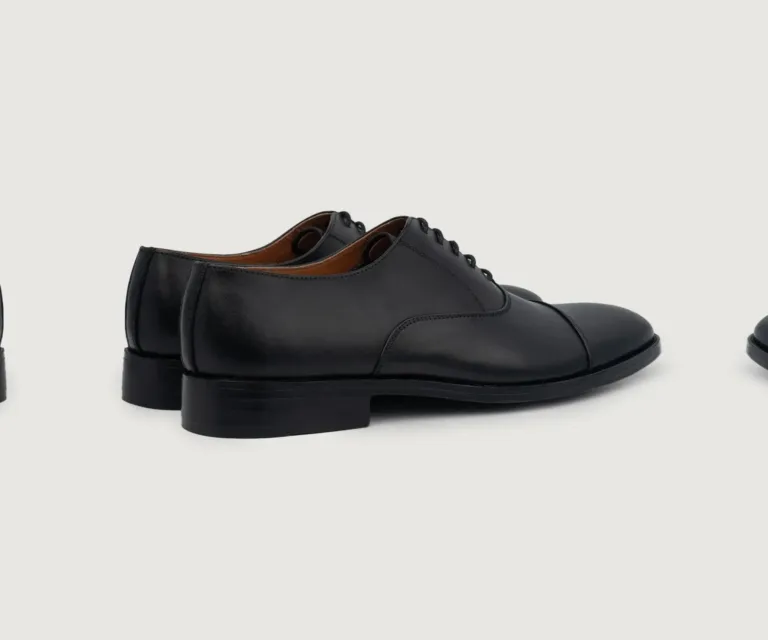 Professor Oxford Black Leather Shoes Handcrafted Men's Footwear — Heel Counter & Rear View