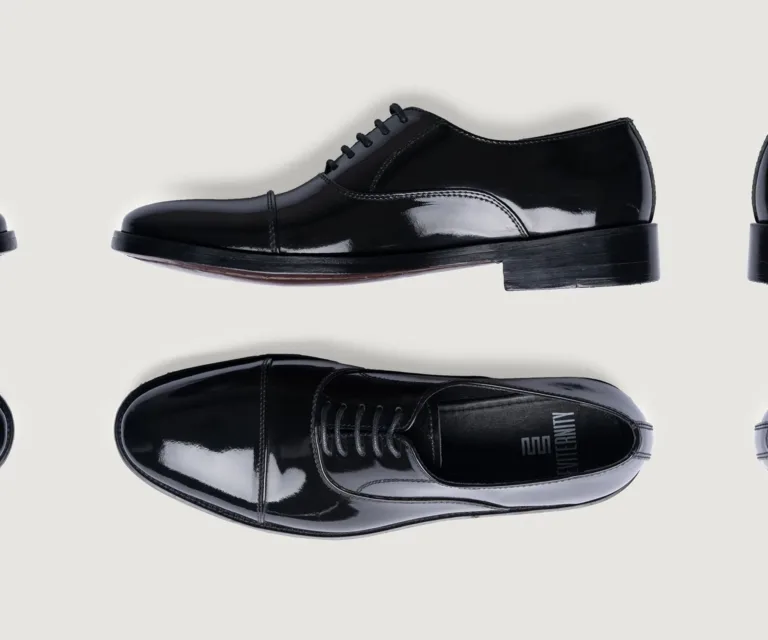 Professor Oxford Black Patent Leather Shoes Handcrafted Men's Footwear — Toe Cap & Vamp Detail