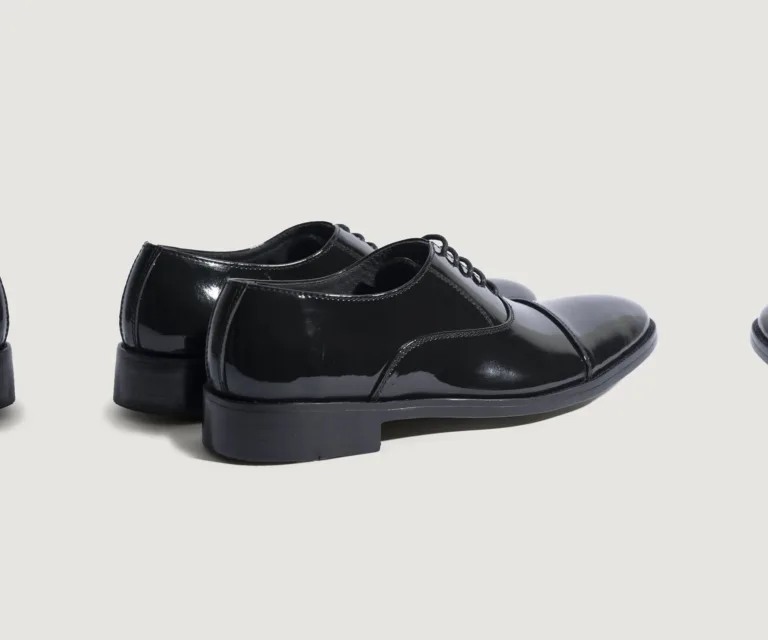 Professor Oxford Black Patent Leather Shoes Handcrafted Men's Footwear — Heel Counter & Rear View