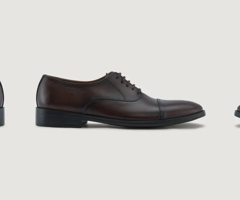 Professor Oxford Burnished Brown Leather Shoes Handcrafted Men's Footwear — Three-Quarter Perspective