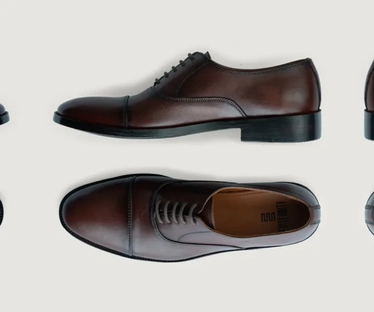 Professor Oxford Burnished Brown Leather Shoes Handcrafted Men's Footwear — Toe Cap & Vamp Detail
