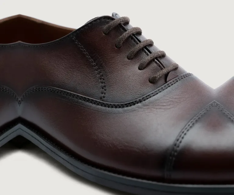 Professor Oxford Burnished Brown Leather Shoes Handcrafted Men's Footwear — Complete Pair Presentation