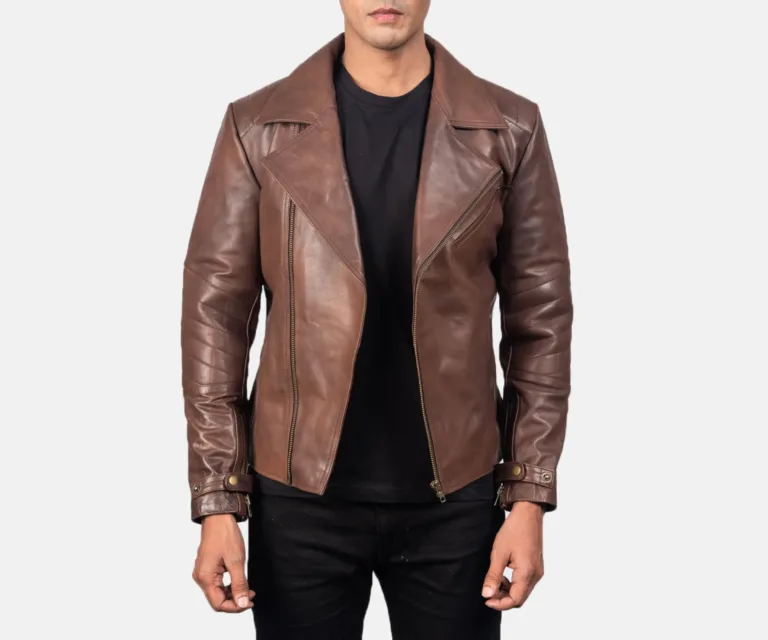 Raiden Brown Leather Biker Jacket — Front Open Hero Presentation