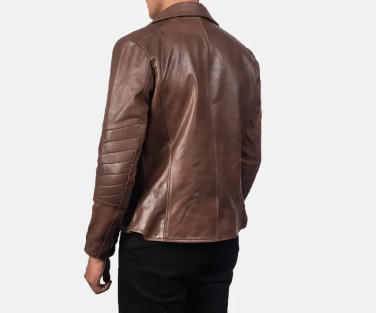 Raiden Brown Leather Biker Jacket — Macro Detail Texture, Stitching & Hardware