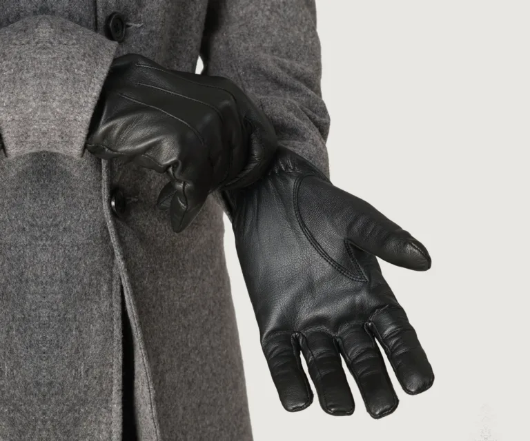 Ralph Black Leather Dress Gloves — Front Detail Macro