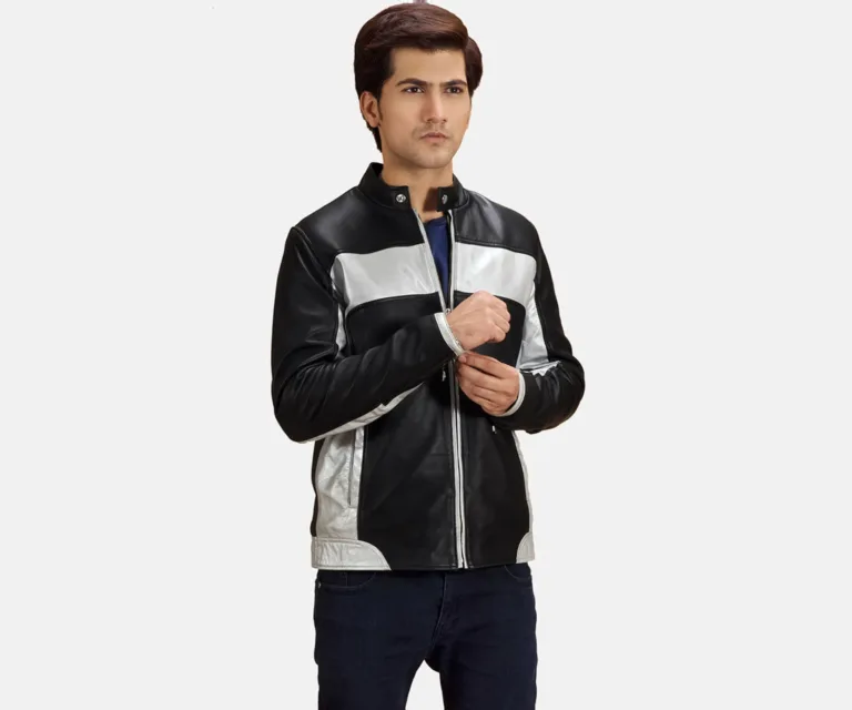 Randolf Silver Black Leather Biker Jacket — Front Open Hero Presentation