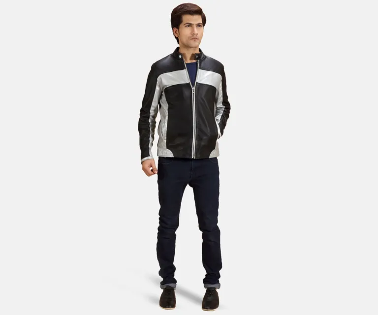Randolf Silver Black Leather Biker Jacket — Rear Back View & Clean Hemline
