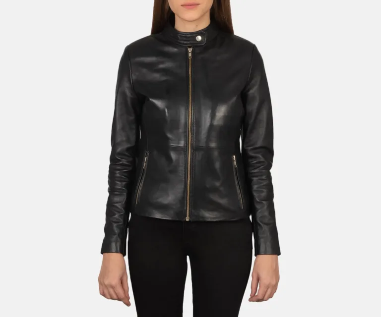 Rave Black Leather Biker Jacket Luxury Women's Biker Jacket — Front Silhouette Hero Presentation
